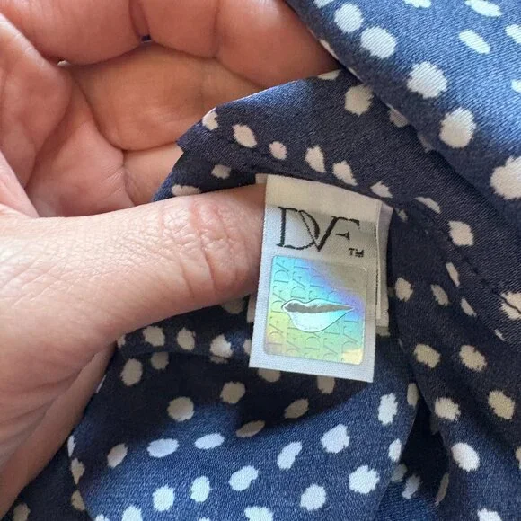 Diane Von Furstenberg DVF Polka Dotted Silk A Line Ruffled Skirt Size 6 Navy - Picture 7 of 10